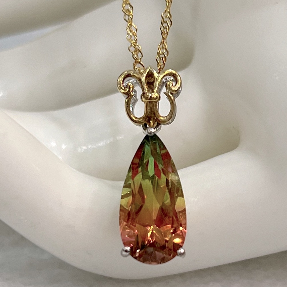 Rainbow Genesis Quartz 14K YG Sterling Silver Pendant Necklace